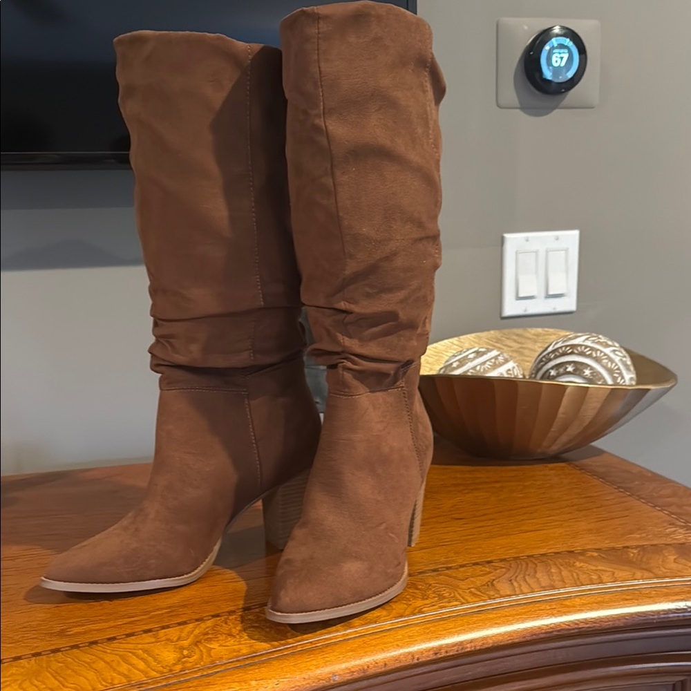 Brown Suede Knee-High Boots